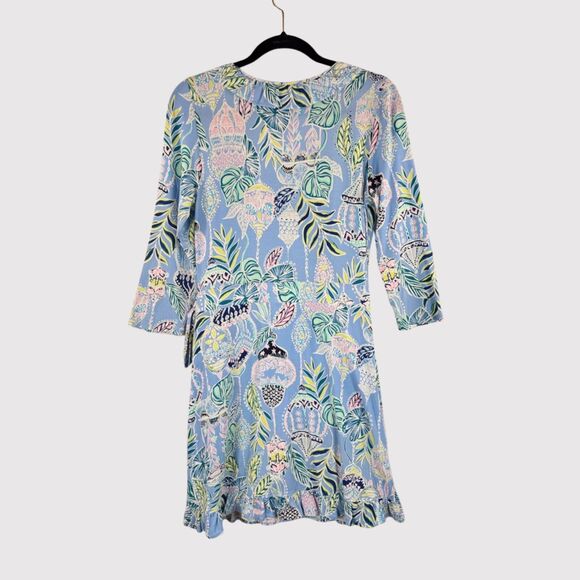Lilly Pulitzer Blue Jessalynne Romper Wrap Mini Floral Ruffle Stretch Size M - Picture 3 of 12